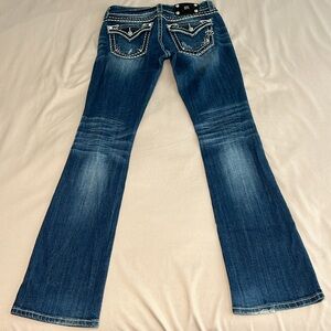Miss Me Jeans Womens 27 Blue Signature Boot Low Rise Pocket Stitching